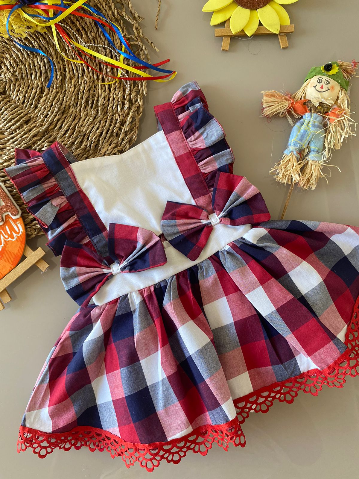 Romper  Vestido Xadrez Vermelho