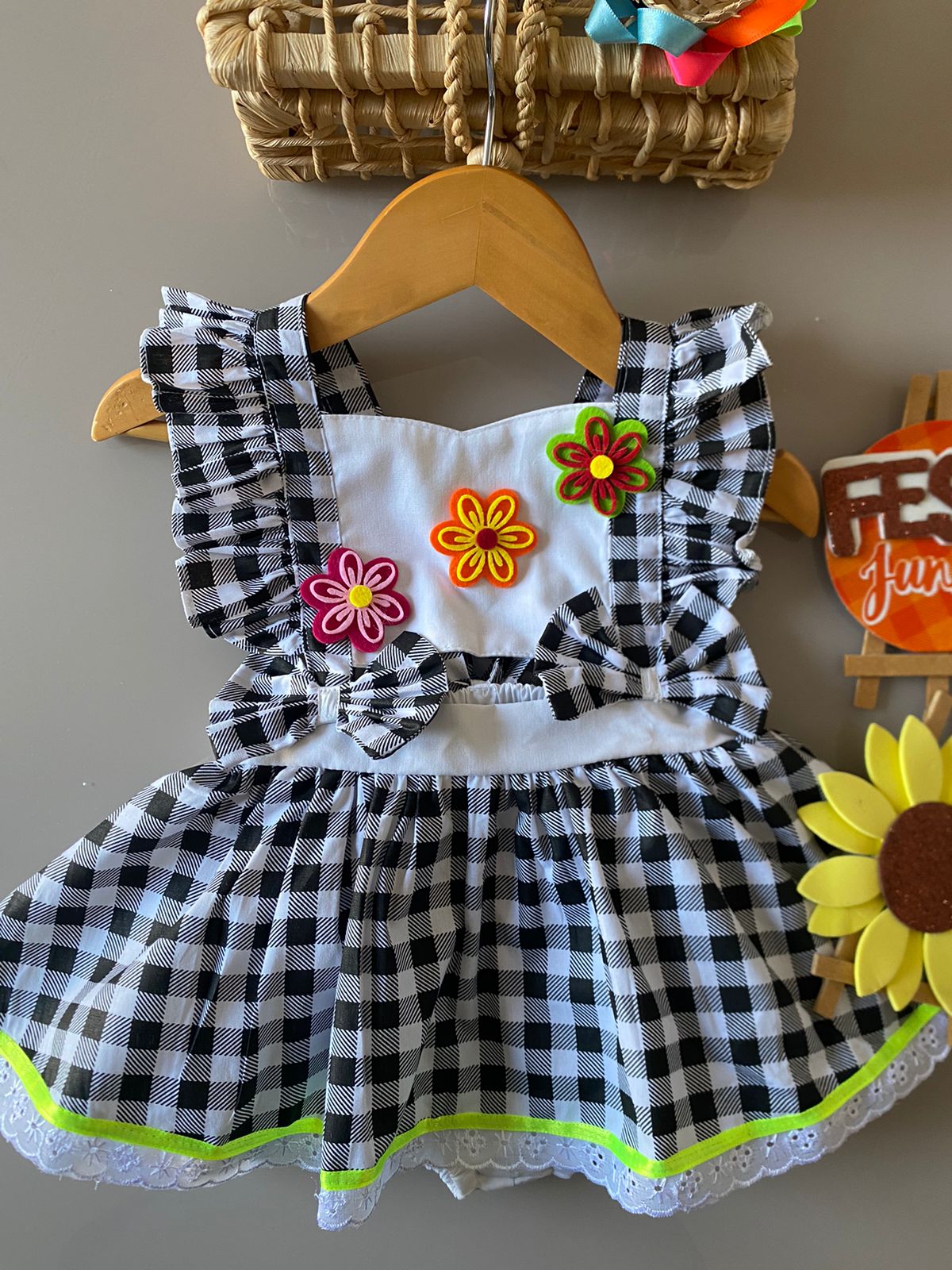 Romper  Vestido Xadrez  Bonequinha 