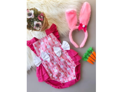 ROMPER DE PASCOA + ORELHA ARCO- ROSA PINK