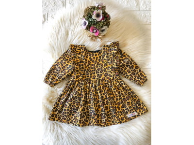 VESTIDO BABADÔ ANIMAL PRINT ONCINHA