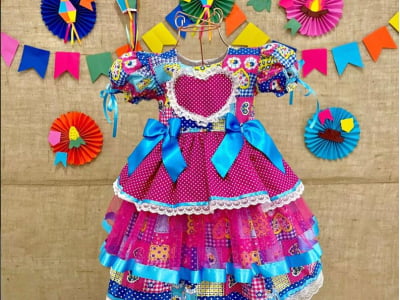VESTIDO CAIPIRA - CATHARINA AZUL -  PRONTA E ENTREGA