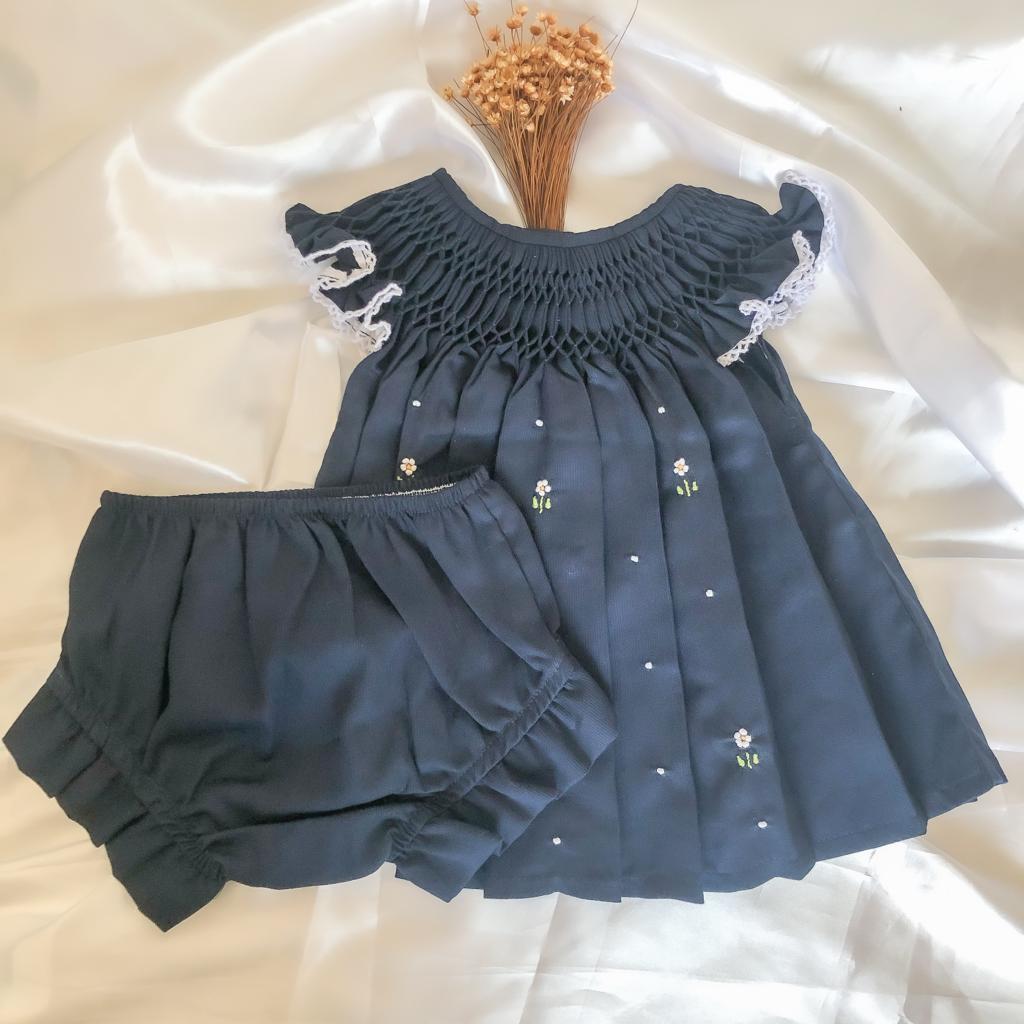 VESTIDO CASINHA DE ABELHA AZUL MARINHO COM BRANCO - Com calcinha - TRAKINOS  MODA BABY - A Lojinha com os Looks do Amor da Sua Vida