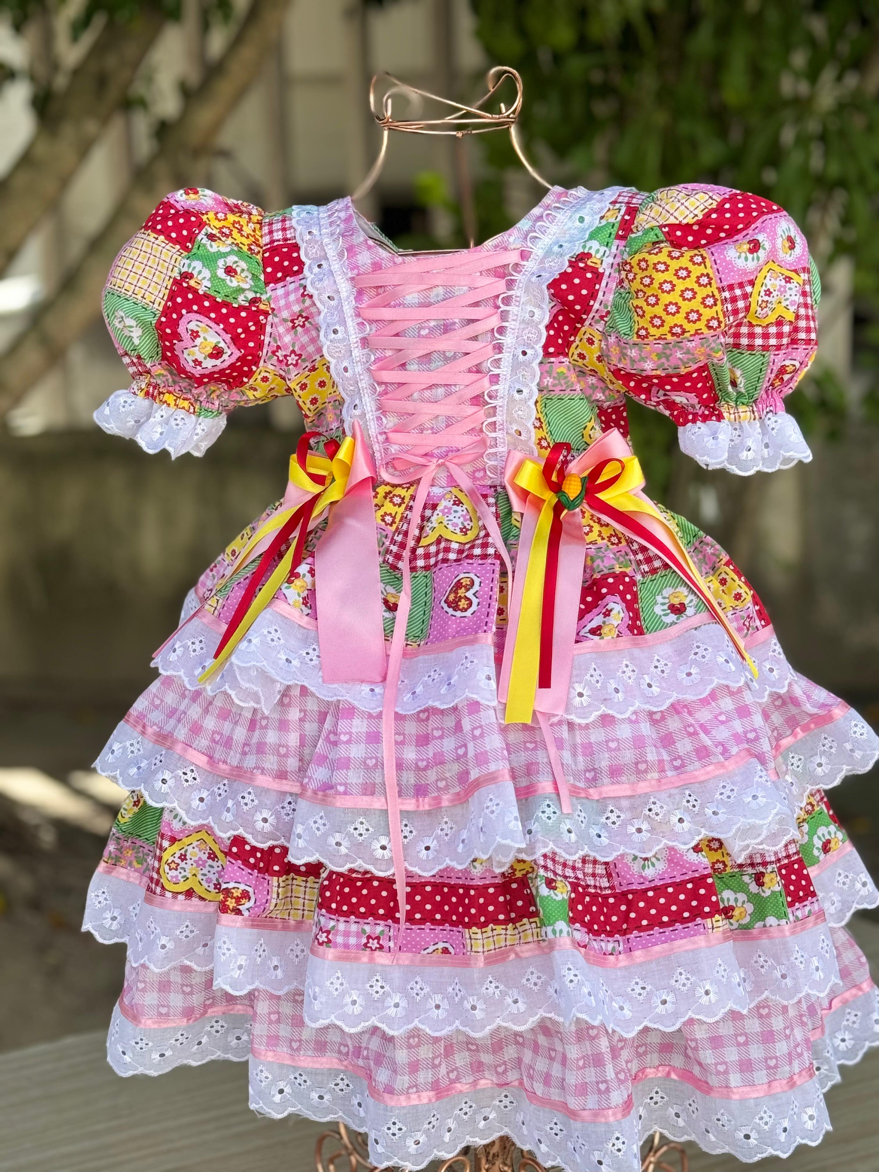 Vestido Caipira Alice Rosa -  Pronta e Entrega