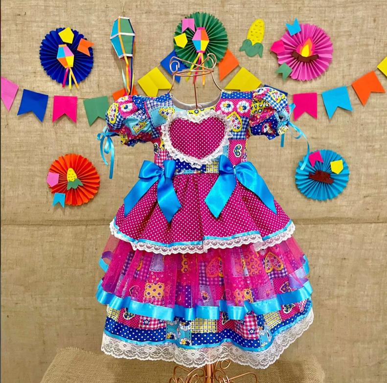 VESTIDO CAIPIRA - CATHARINA AZUL -  PRONTA E ENTREGA